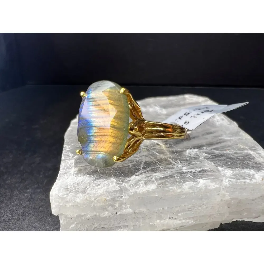 NWT Labradorite Gold Over 925 Sterling Ring Size 7